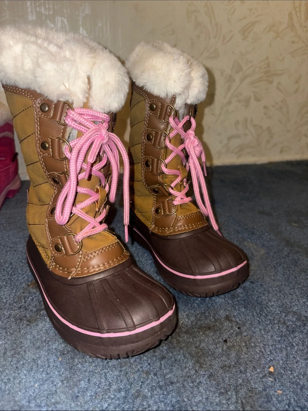 London Fog Brown and Pink Kids Waterproof Winter Boots